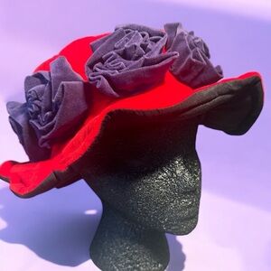 Red Hat Society Hat Funky Red & Purple Velvet Hat Mint Condition Size Adjustable